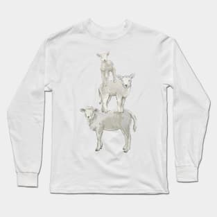 Cute Lambs Stand On Top Of Each Other Long Sleeve T-Shirt